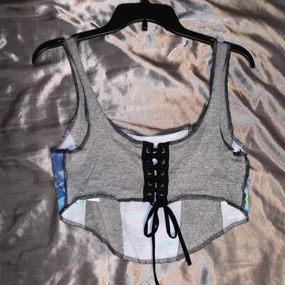 Cartoon tank top. Corset type back.